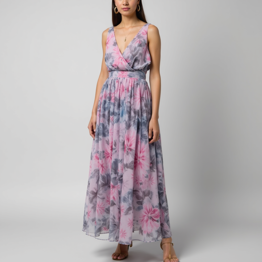 Classy and colorful floral chiffon fabric - Pink