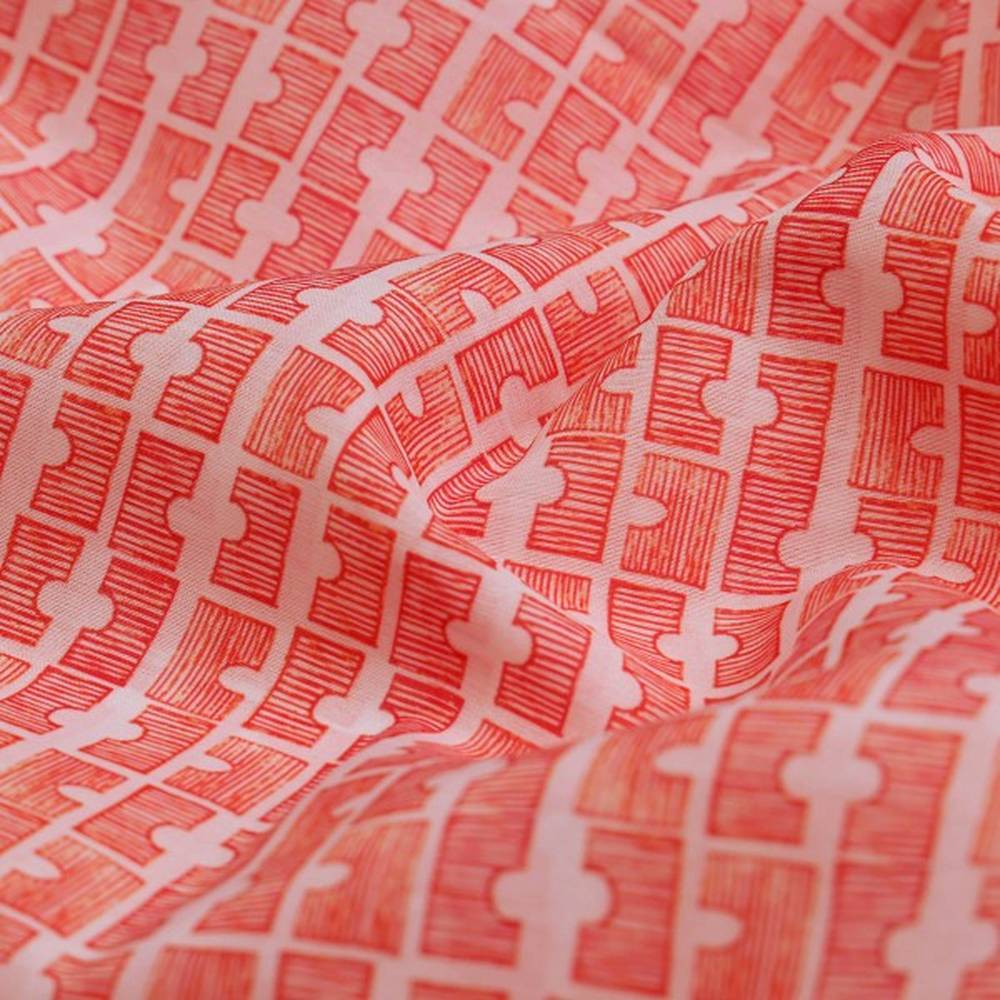 Vibrant Coral Geometric Sketch Print Chanderi Fabric – ch 0 ma01041 108 1
