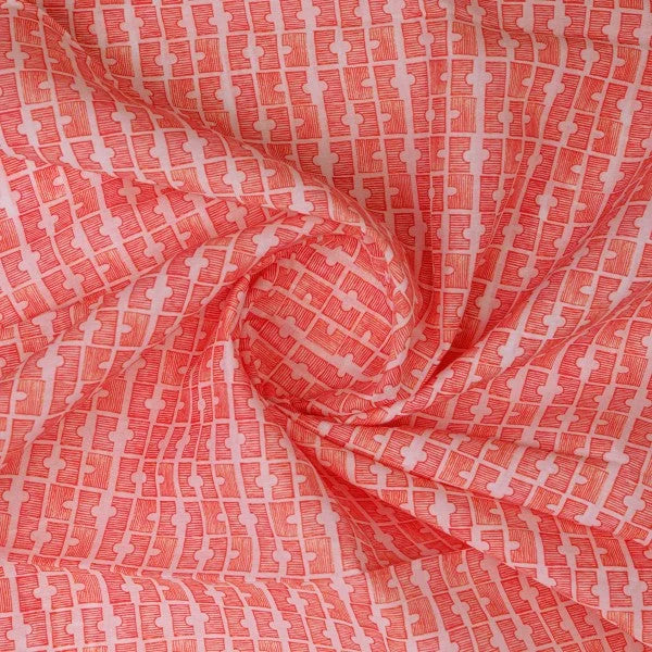 Vibrant Coral Geometric Sketch Print Chanderi Fabric – ch 0 ma01041 108 2