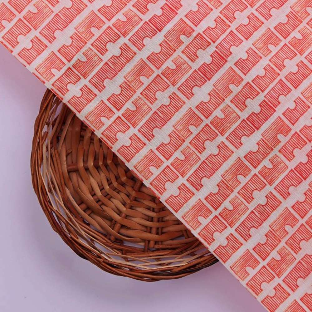Vibrant Coral Geometric Sketch Print Chanderi Fabric – ch 0 ma01041 108 3