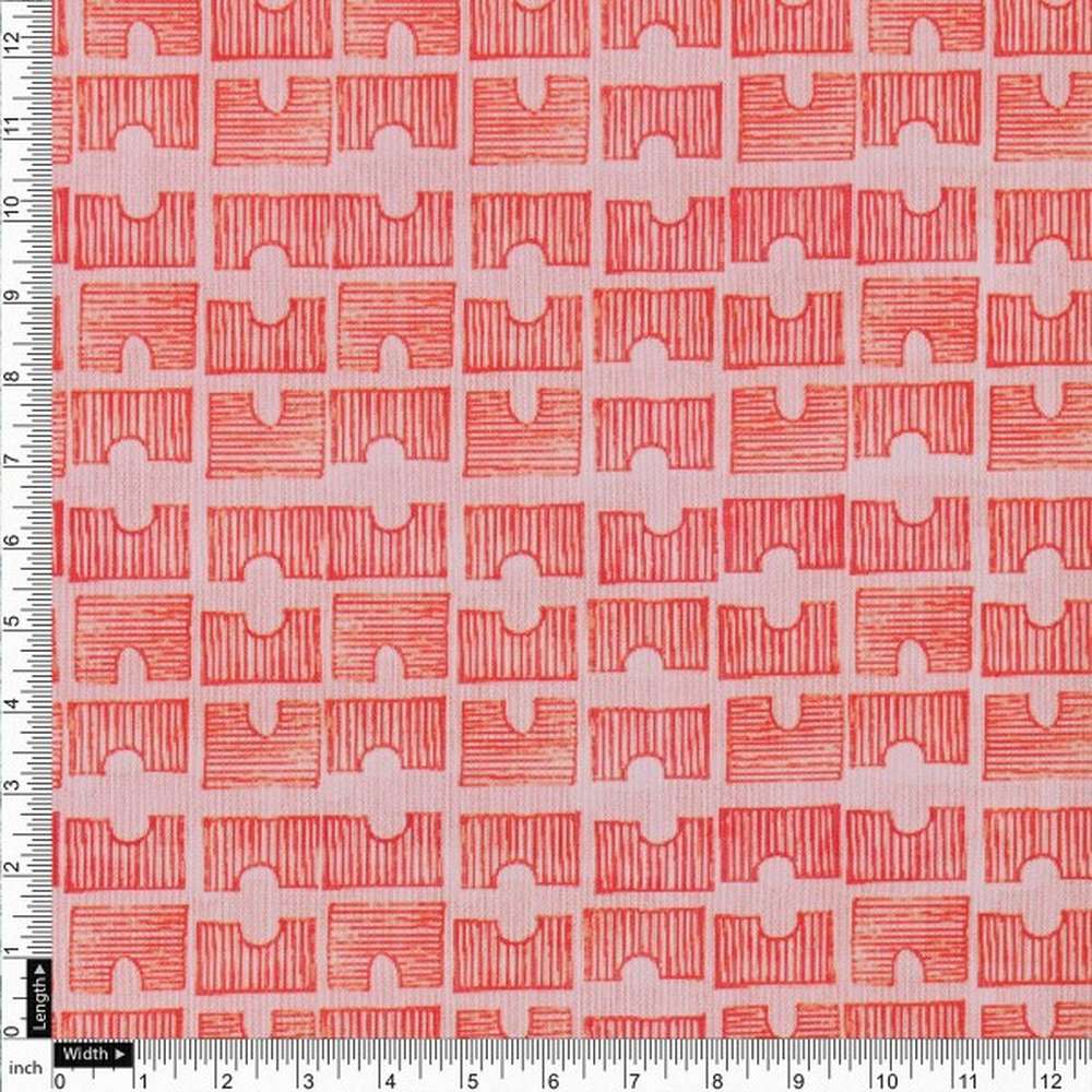 Vibrant Coral Geometric Sketch Print Chanderi Fabric – ch 0 ma01041 108 4