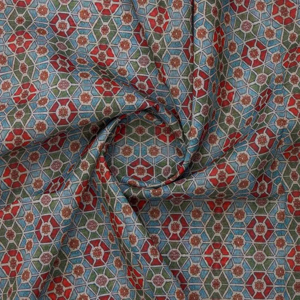 Red & Blue Geometric Mosaic Print Chanderi Fabric – ch 0 ma01140 108 2