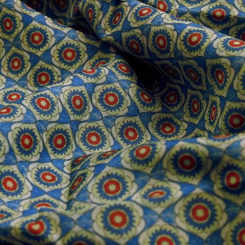 Blue Geometric Floral Medallion Print Chanderi Fabric – ch 0 ma0902 108 1