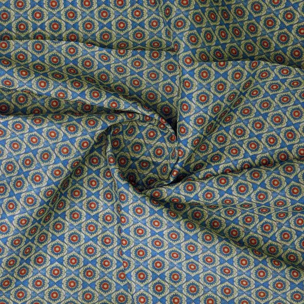 Blue Geometric Floral Medallion Print Chanderi Fabric – ch 0 ma0902 108 2