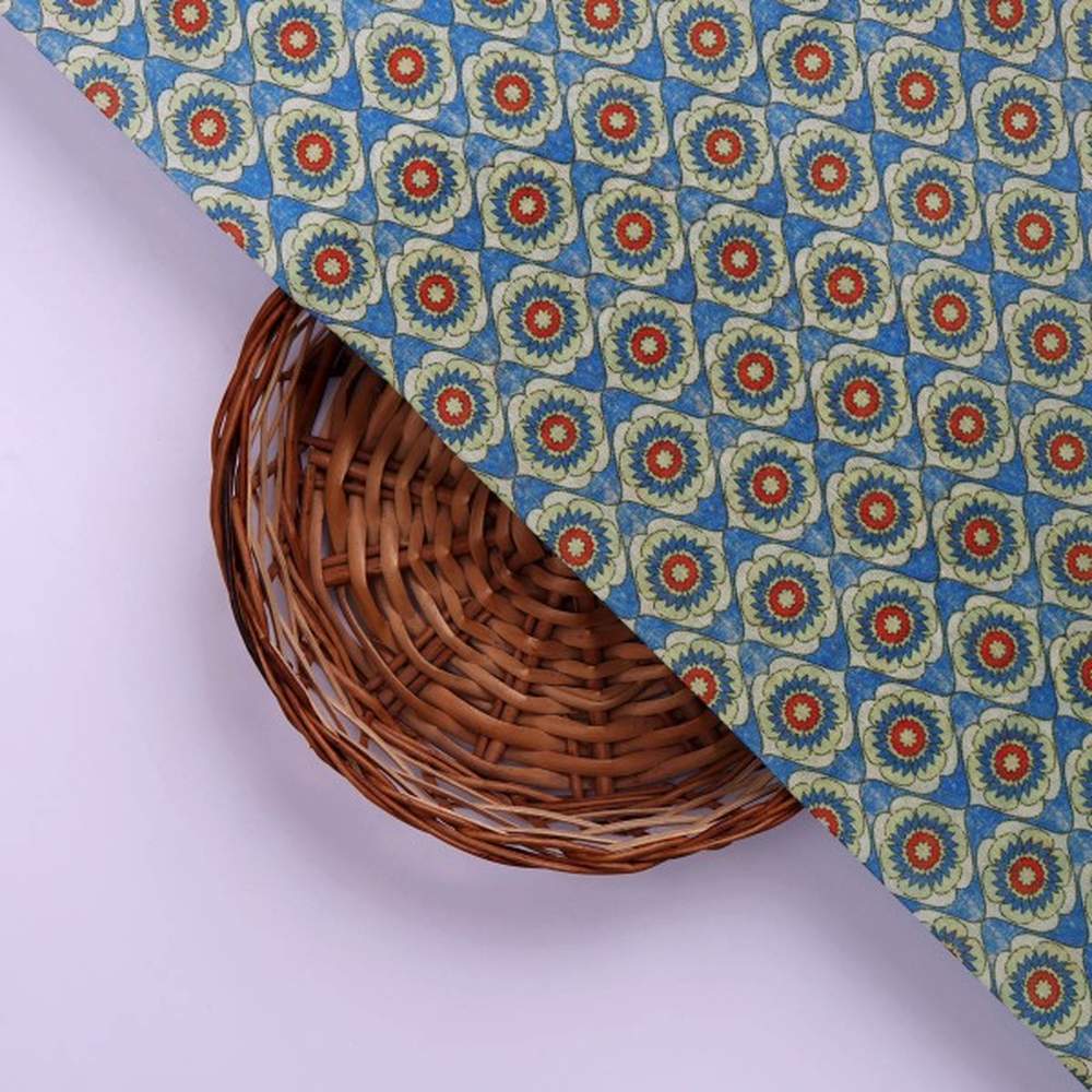 Blue Geometric Floral Medallion Print Chanderi Fabric – ch 0 ma0902 108 3