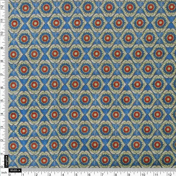 Blue Geometric Floral Medallion Print Chanderi Fabric – ch 0 ma0902 108 4