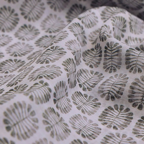 Olive Green Stylised Leaf Print Lightweight Chanderi Fabric – ch 0 ma0904 108 1