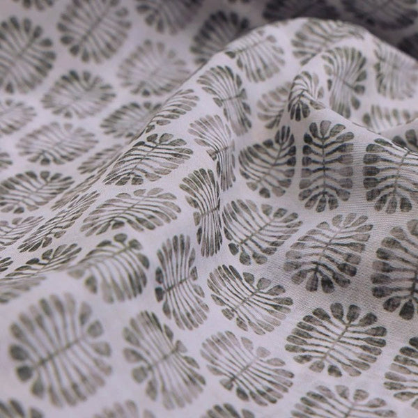 Olive Green Stylised Leaf Print Lightweight Chanderi Fabric – ch 0 ma0904 108 1