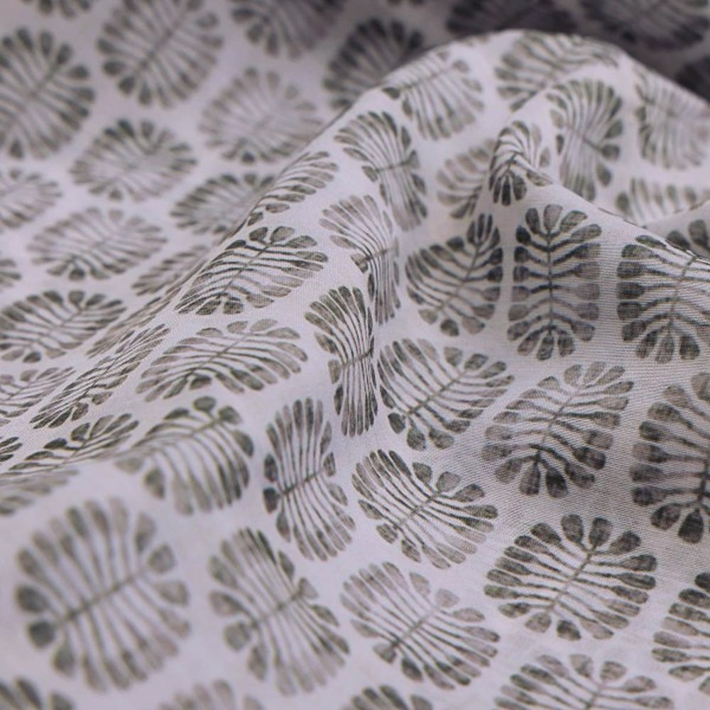 Olive Green Stylised Leaf Print Lightweight Chanderi Fabric – ch 0 ma0904 108 1