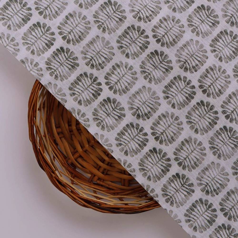 Olive Green Stylised Leaf Print Lightweight Chanderi Fabric – ch 0 ma0904 108 3