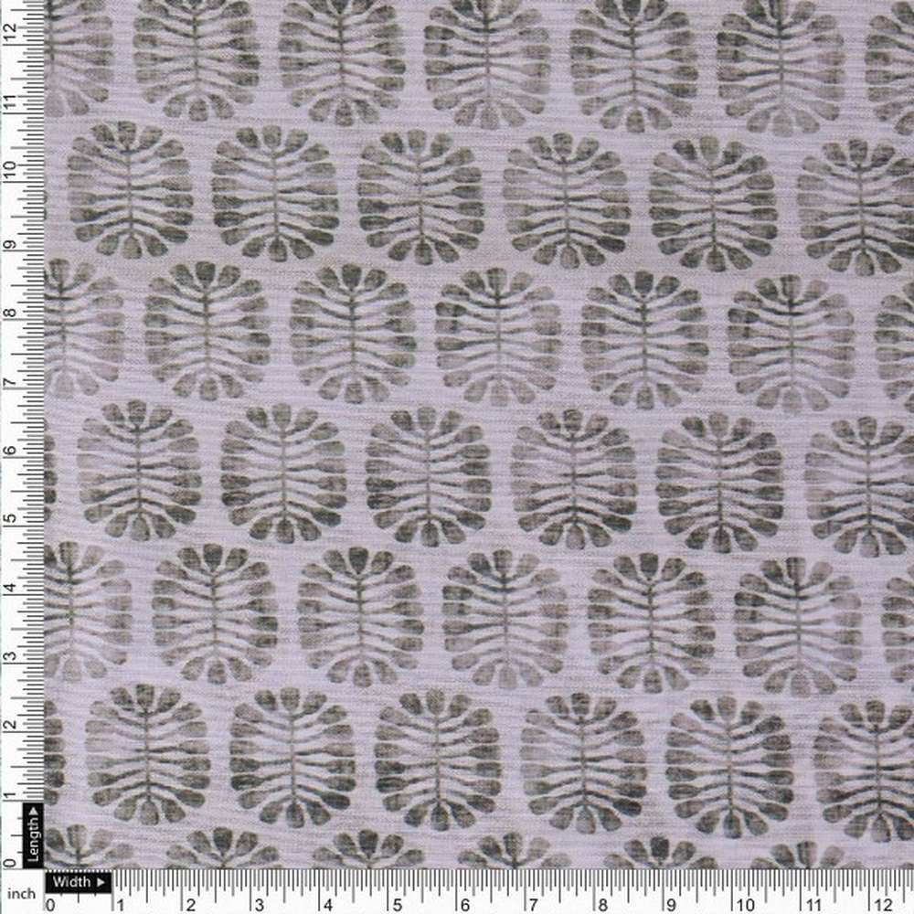 Olive Green Stylised Leaf Print Lightweight Chanderi Fabric – ch 0 ma0904 108 4