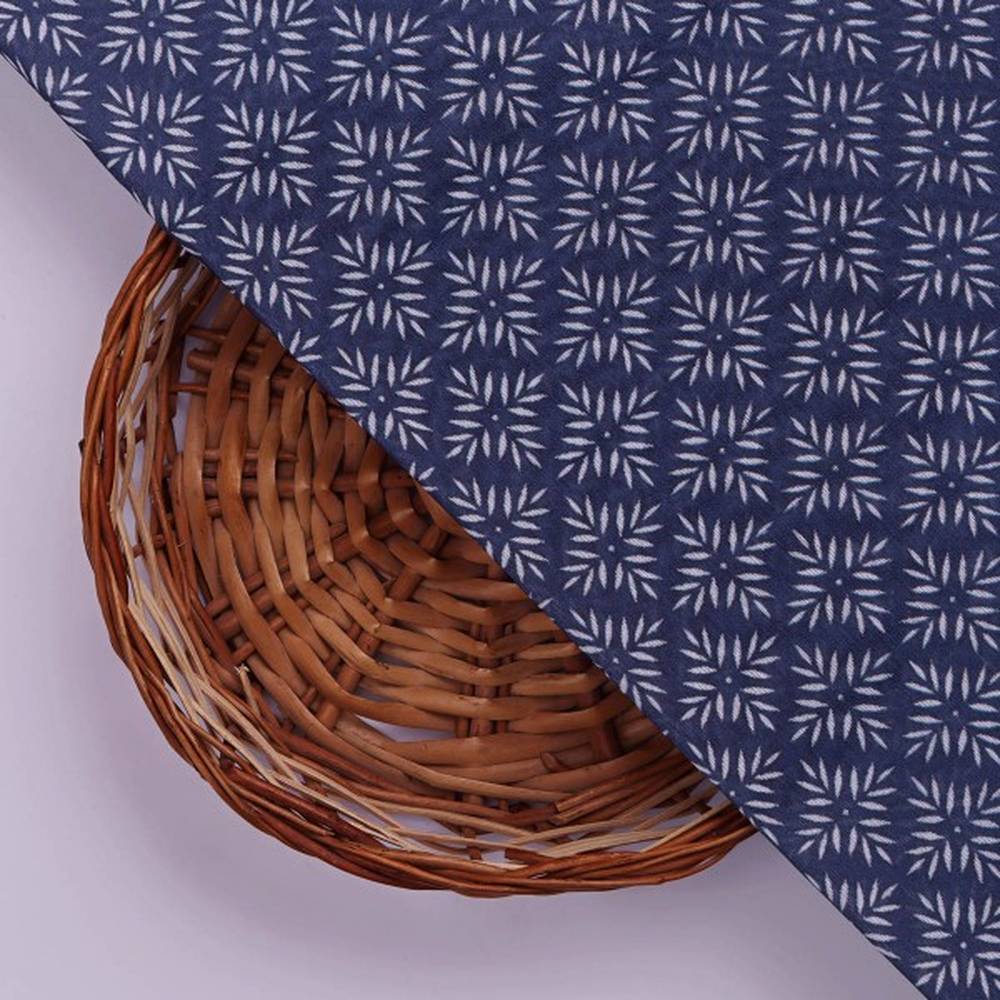 Navy Blue Starry Geometric Printed Chanderi Fabric