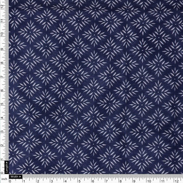 Navy Blue Starry Geometric Printed Chanderi Fabric