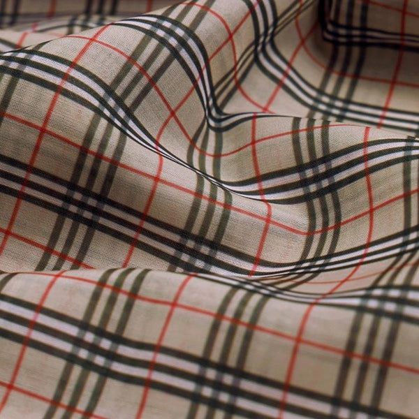 Classic Beige & Red Checkered Pattern Chanderi Fabric – ch 0 ma0955 108 1