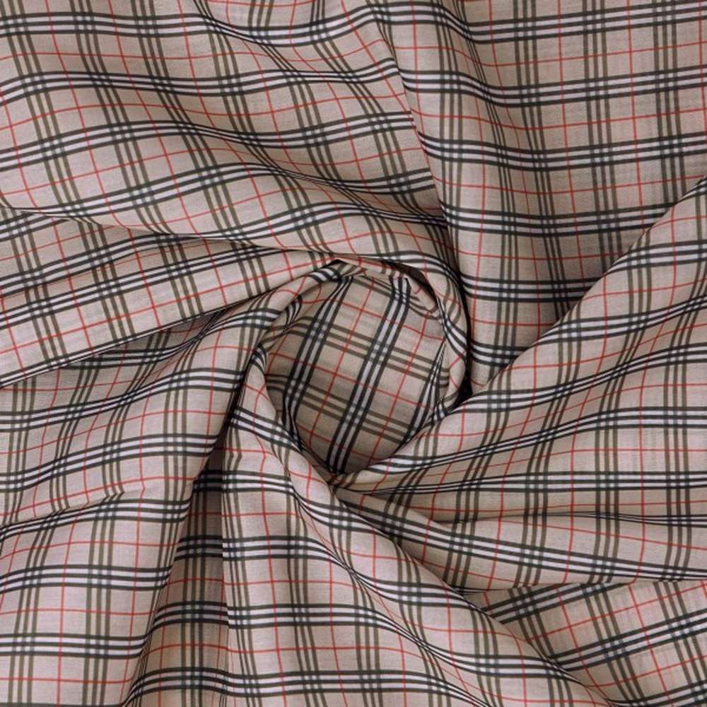 Classic Beige & Red Checkered Pattern Chanderi Fabric – ch 0 ma0955 108 2