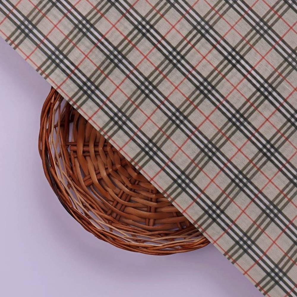 Classic Beige & Red Checkered Pattern Chanderi Fabric – ch 0 ma0955 108 3