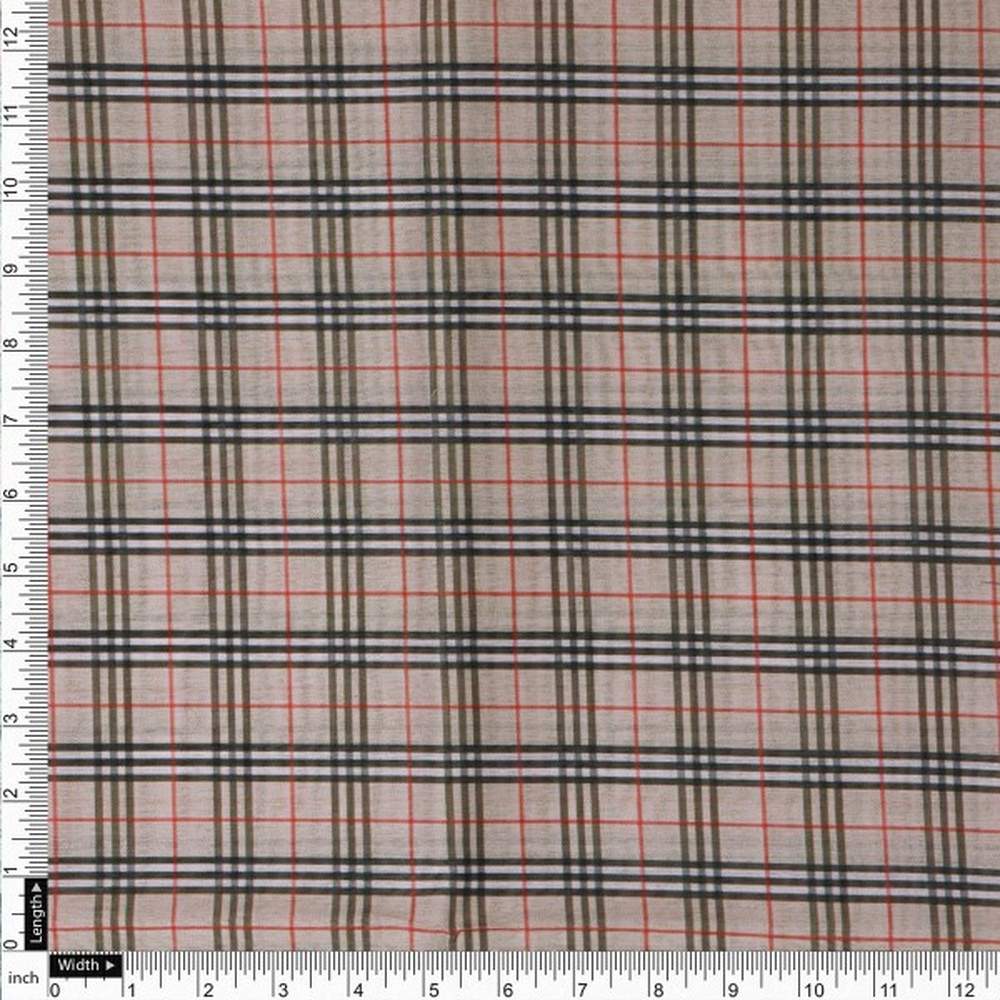 Classic Beige & Red Checkered Pattern Chanderi Fabric – ch 0 ma0955 108 4