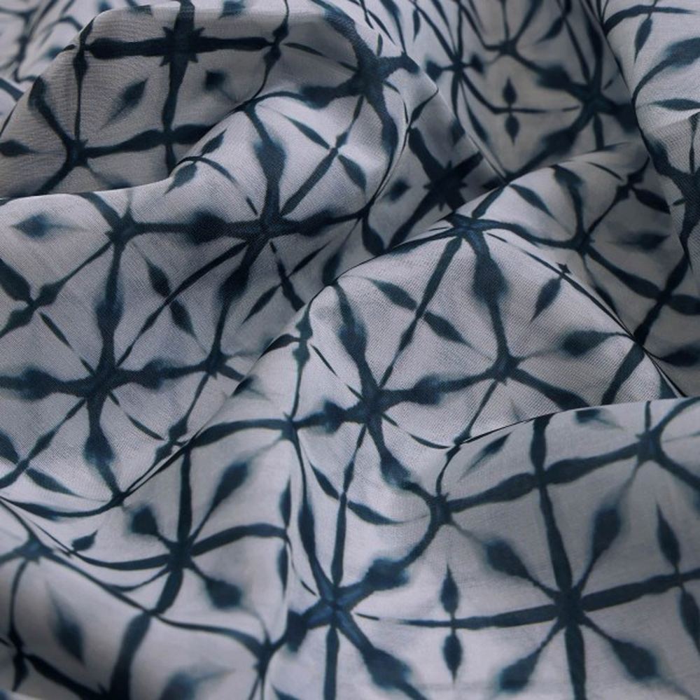 Teal Blue Geometric Tie & Dye Pattern Chanderi Fabric – ch 0 ma0995 108 1