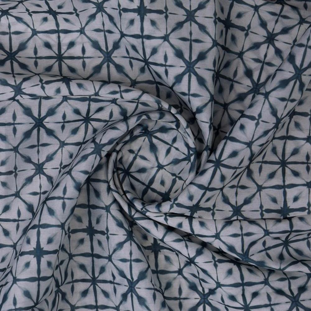 Teal Blue Geometric Tie & Dye Pattern Chanderi Fabric – ch 0 ma0995 108 2