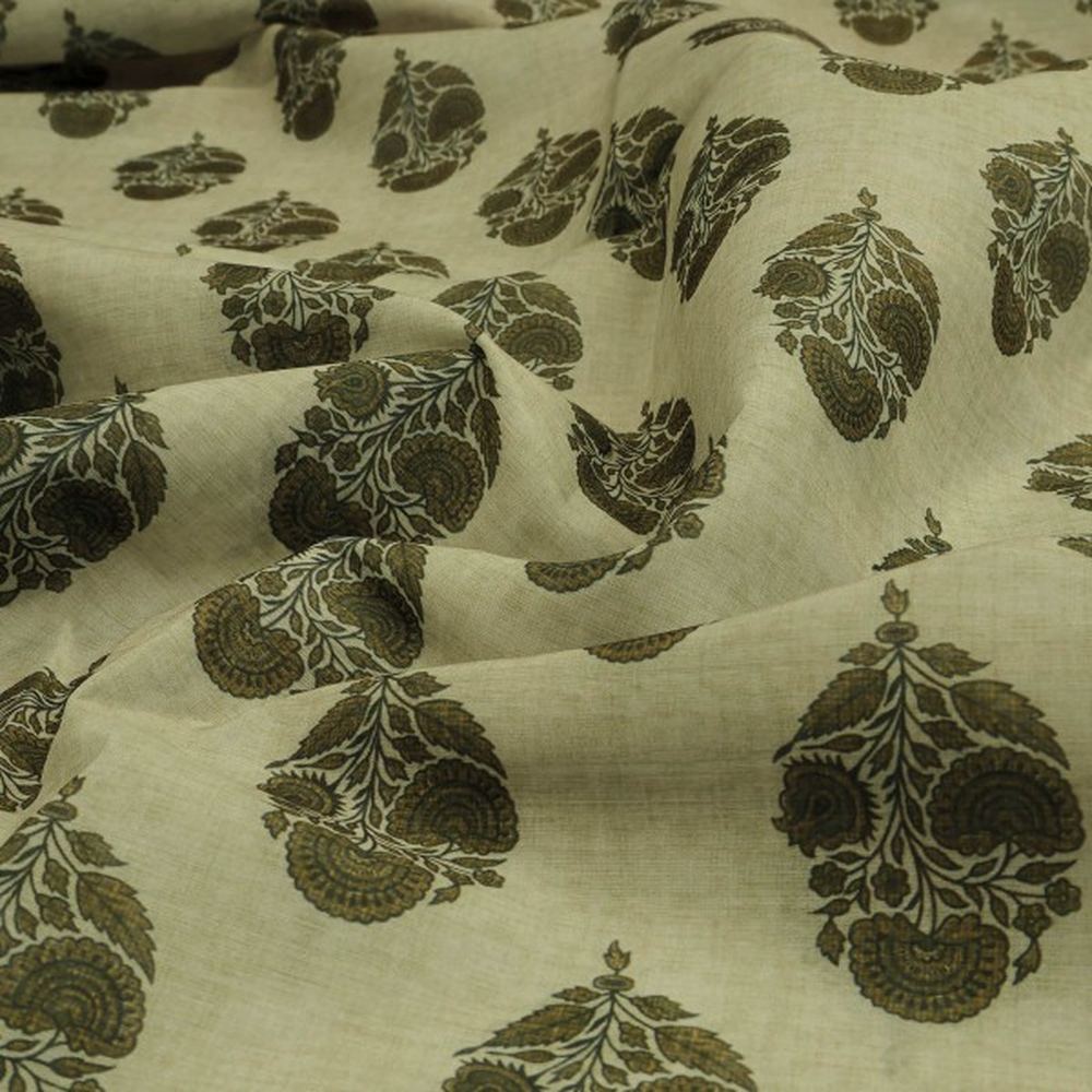 Olive Green Buta Motif Printed Chanderi Fabric – ch 0 ta01347 108 1