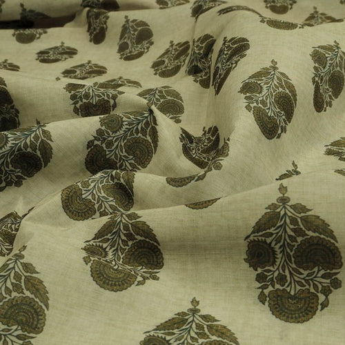 Olive Green Buta Motif Printed Chanderi Fabric – ch 0 ta01347 108 1