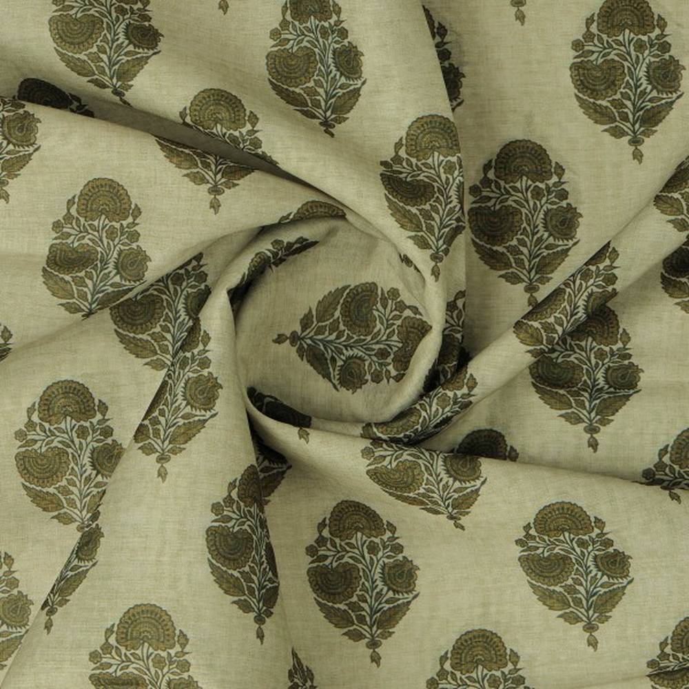 Olive Green Buta Motif Printed Chanderi Fabric – ch 0 ta01347 108 2