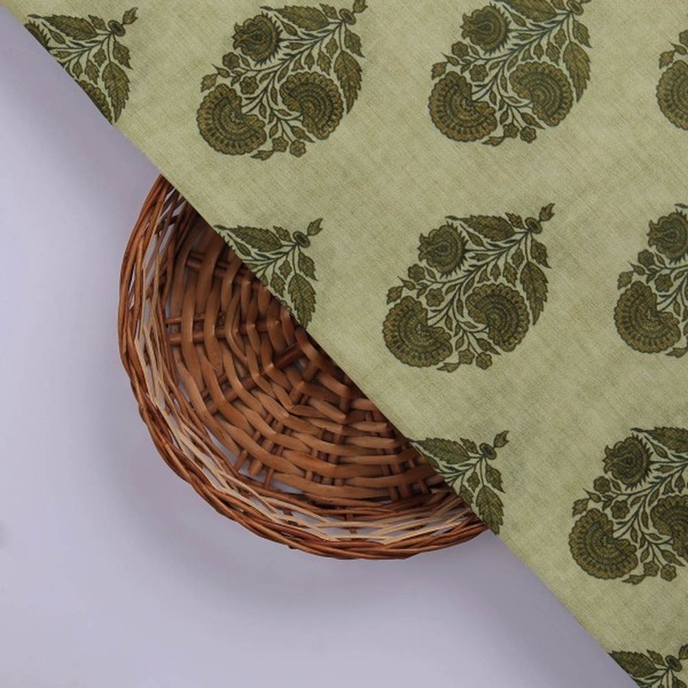 Olive Green Buta Motif Printed Chanderi Fabric – ch 0 ta01347 108 3
