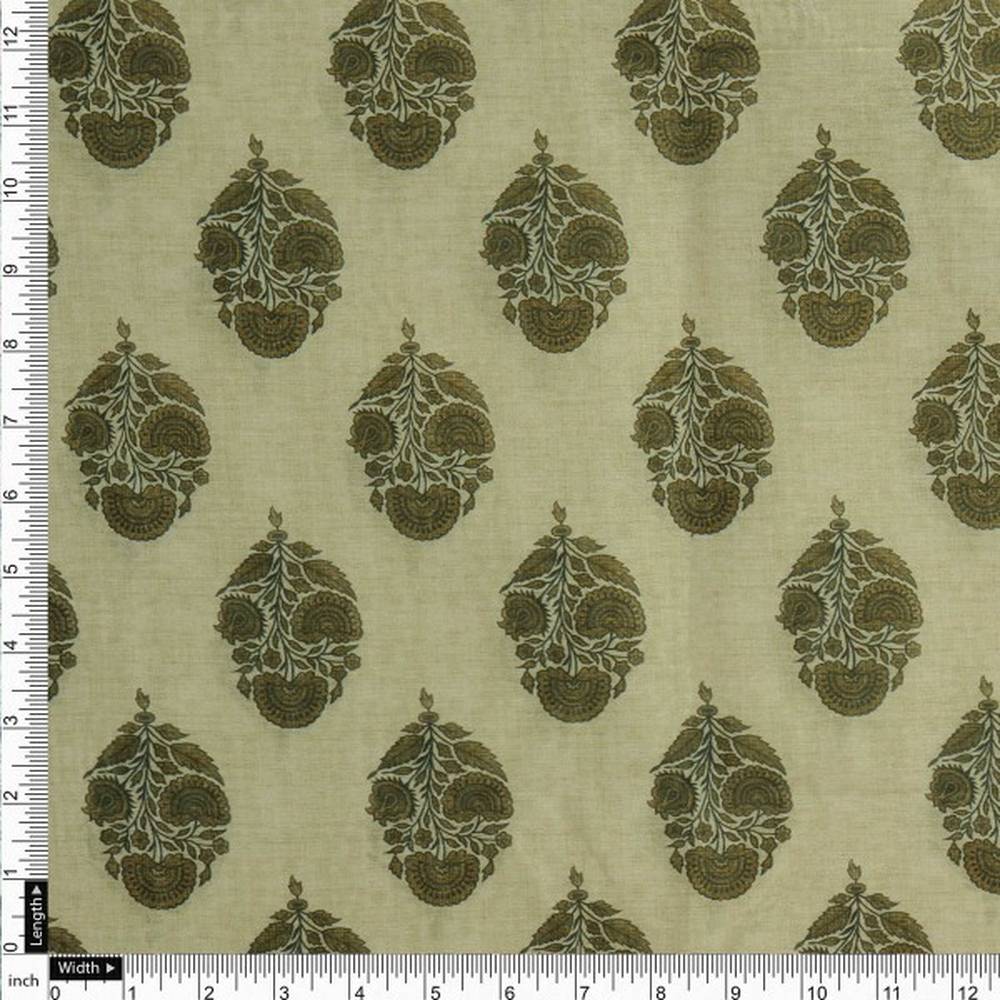 Olive Green Buta Motif Printed Chanderi Fabric – ch 0 ta01347 108 4