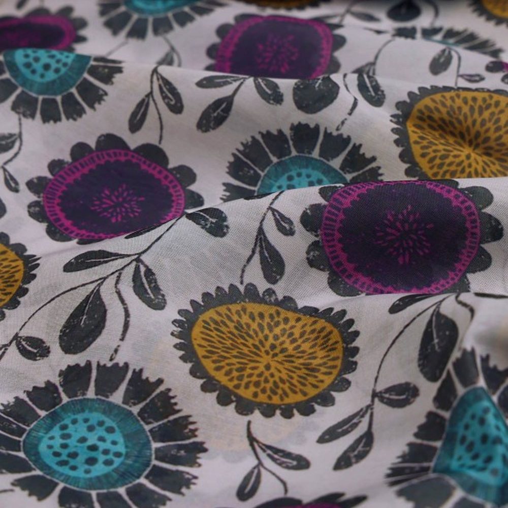 Chanderi Fabric with Colourful Stylised Floral Print – ch 0 ta0149 108 1