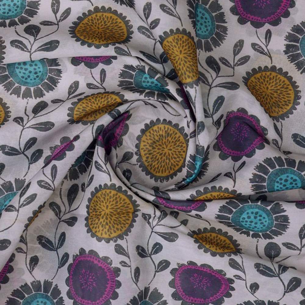 Chanderi Fabric with Colourful Stylised Floral Print – ch 0 ta0149 108 2