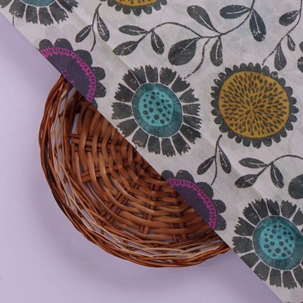 Chanderi Fabric with Colourful Stylised Floral Print – ch 0 ta0149 108 3