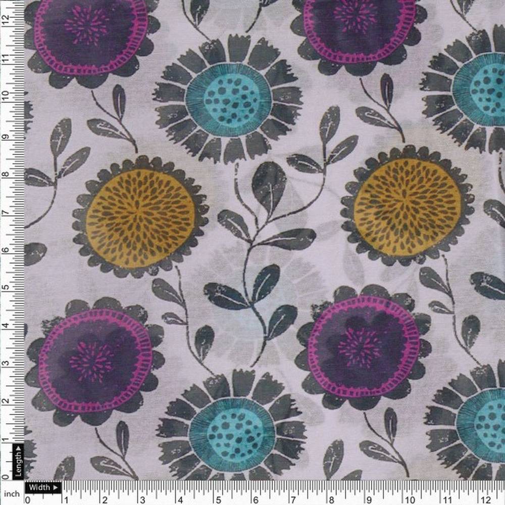 Chanderi Fabric with Colourful Stylised Floral Print – ch 0 ta0149 108 4