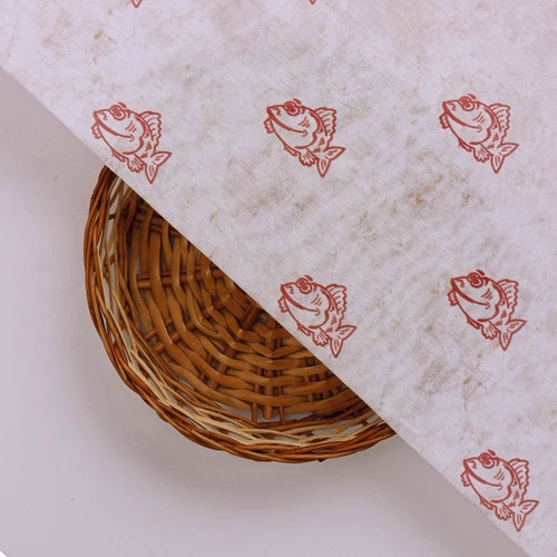 Quirky Red Fish Print on Off White Chanderi Fabric – ch 0 ta0383 108 3