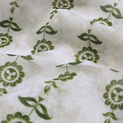 Olive Green Stylised Floral Stripe Chanderi Fabric – ch 0 ta0402 108 1