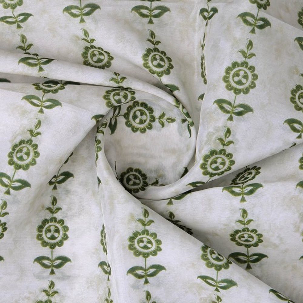 Olive Green Stylised Floral Stripe Chanderi Fabric – ch 0 ta0402 108 2