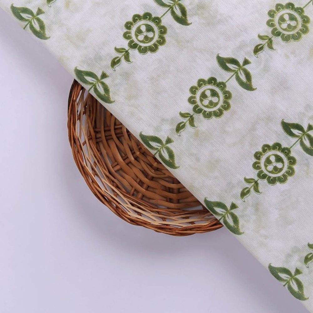 Olive Green Stylised Floral Stripe Chanderi Fabric – ch 0 ta0402 108 3