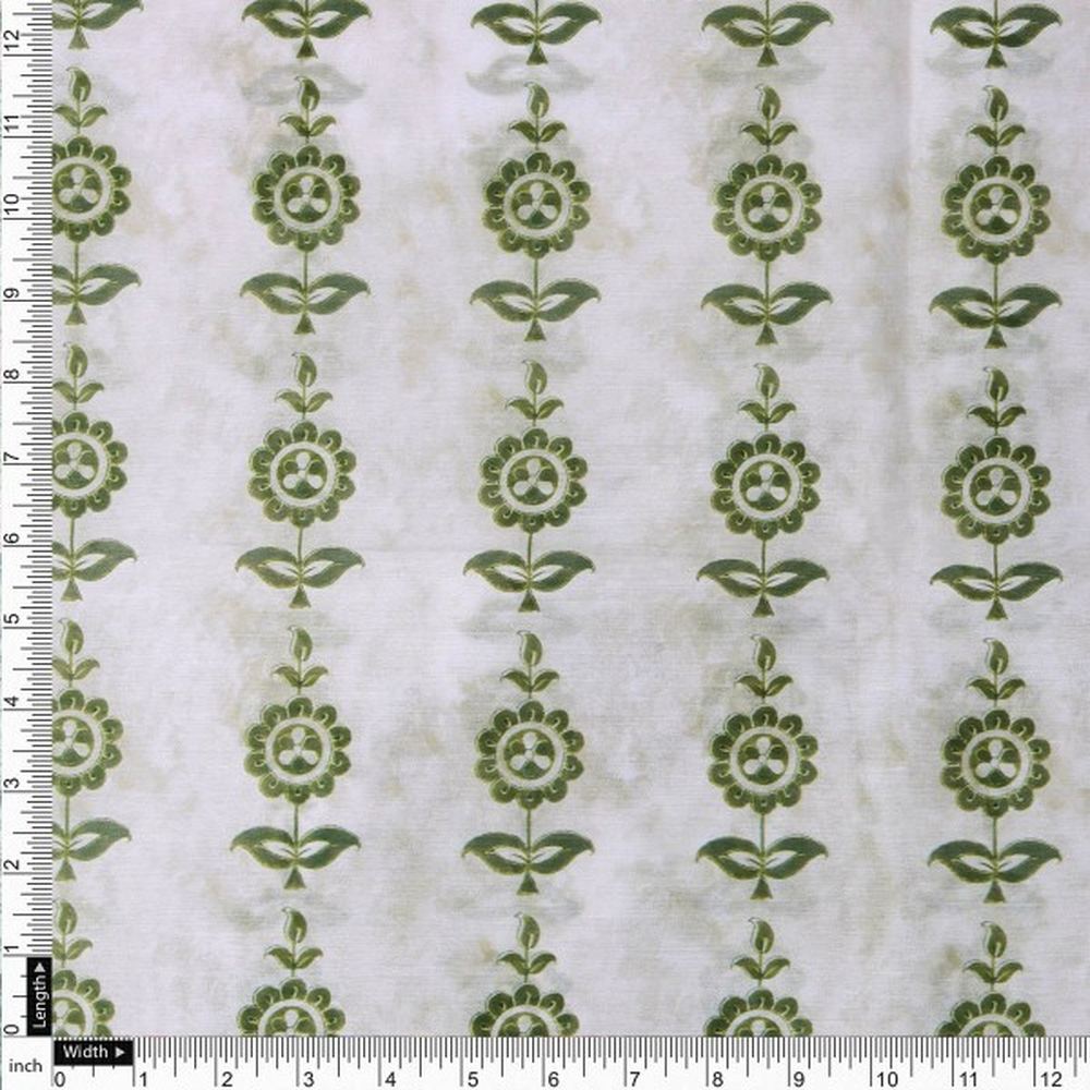 Olive Green Stylised Floral Stripe Chanderi Fabric – ch 0 ta0402 108 4