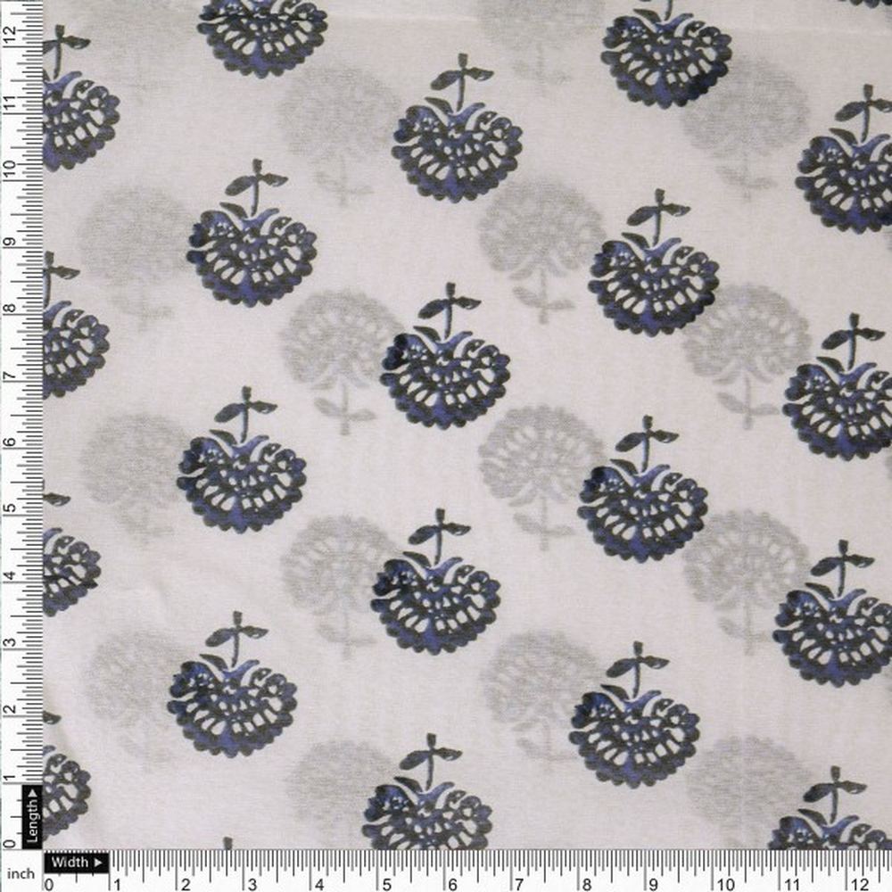 Royal Blue Floral Block Print on White Chanderi Fabric – ch 0 ta0403 108 4