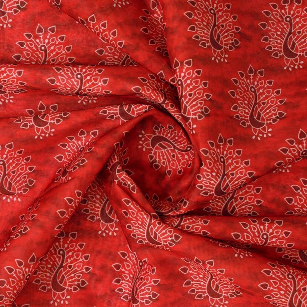 Red and Maroon Stylised Peacock Motif Chanderi Fabric – ch 0 ta0414 108 2