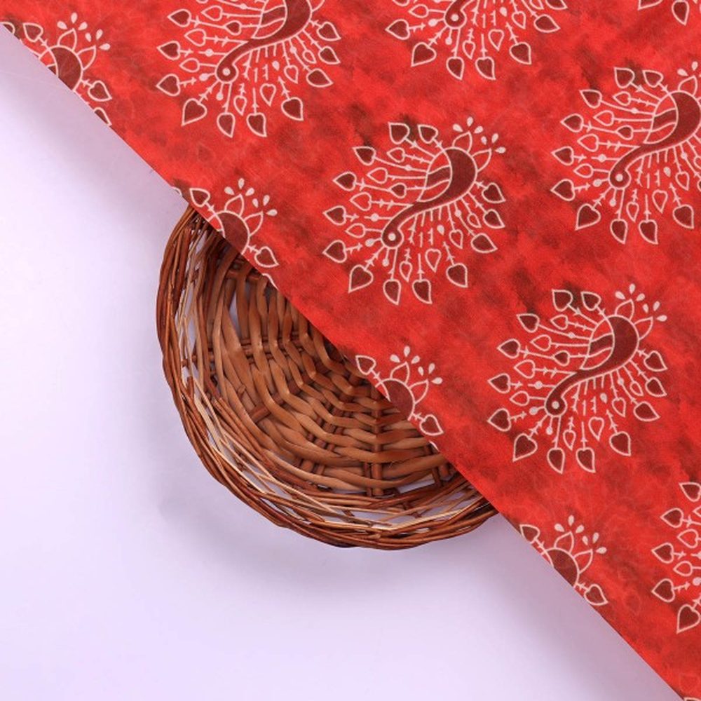Red and Maroon Stylised Peacock Motif Chanderi Fabric – ch 0 ta0414 108 3