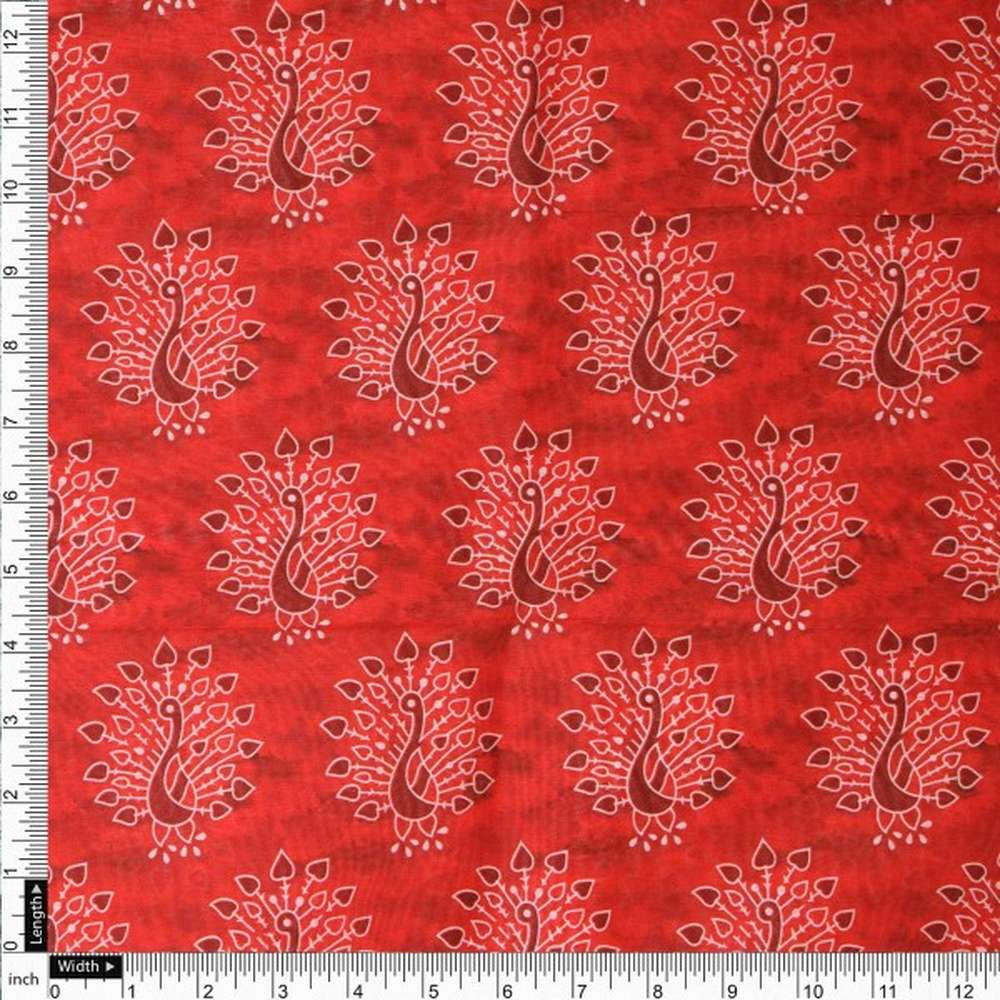 Red and Maroon Stylised Peacock Motif Chanderi Fabric – ch 0 ta0414 108 4