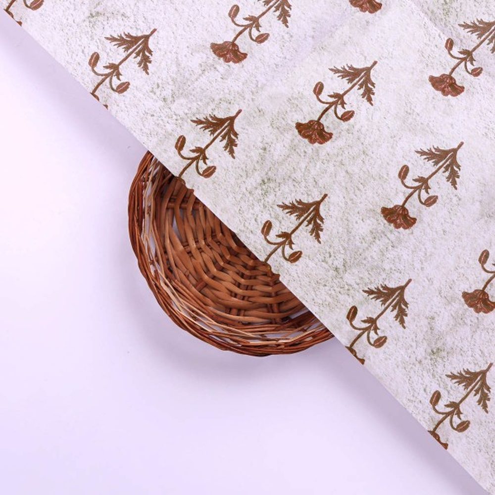 Vintage Floral Buti Chanderi Fabric in Off White & Brown – ch 0 ta0417 108 3