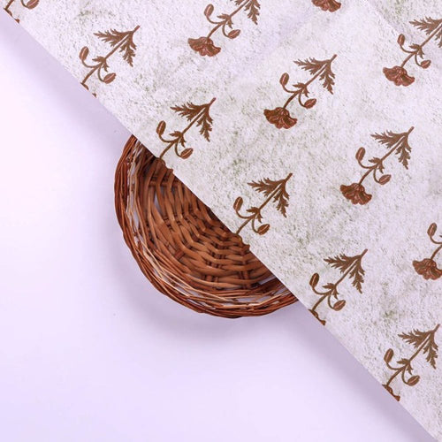 Vintage Floral Buti Chanderi Fabric in Off White & Brown – ch 0 ta0417 108 3