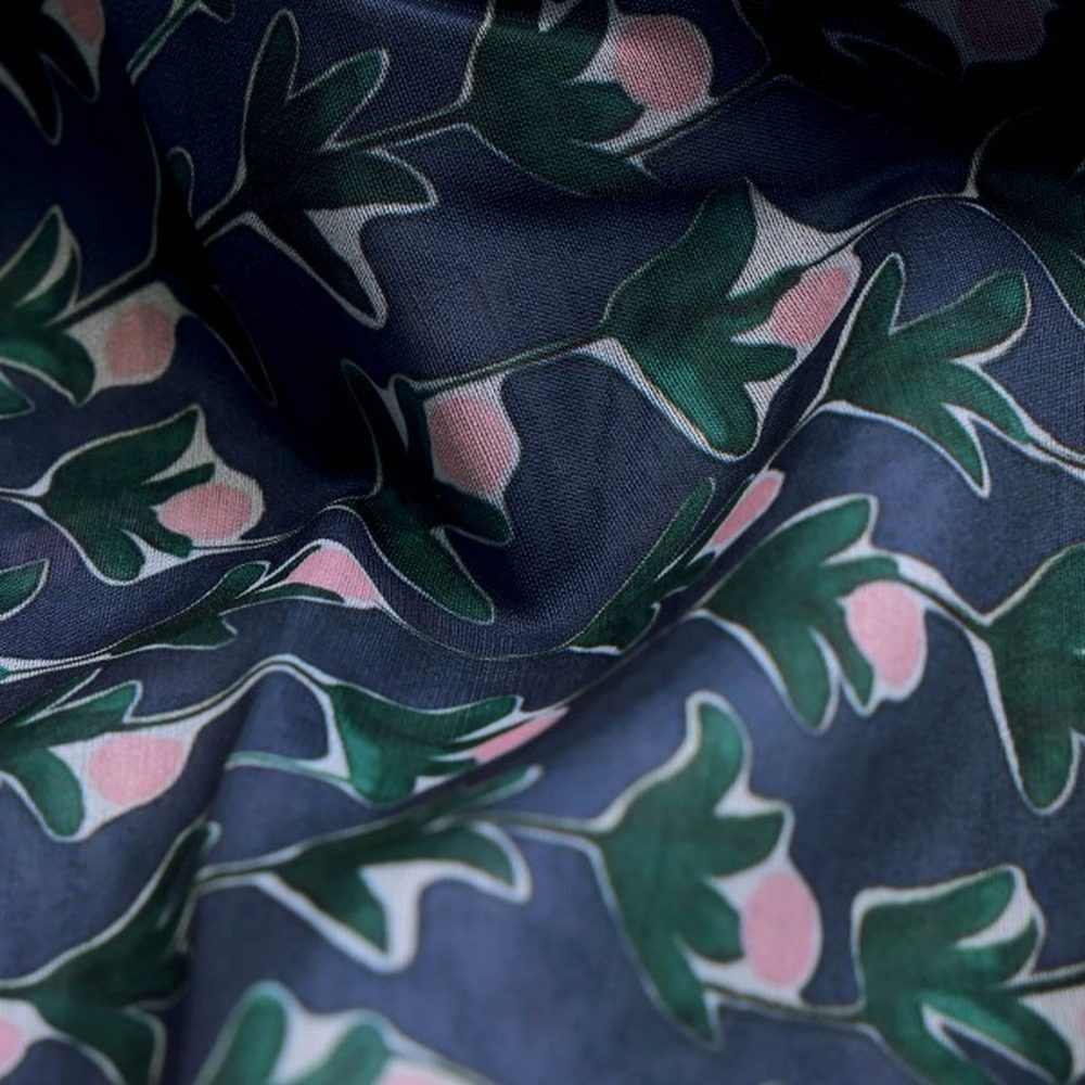 Navy Blue & Green Stylised Floral Chanderi Fabric – ch 0 ta05581 108 1
