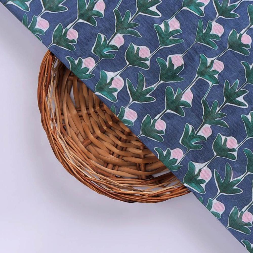 Navy Blue & Green Stylised Floral Chanderi Fabric – ch 0 ta05581 108 3