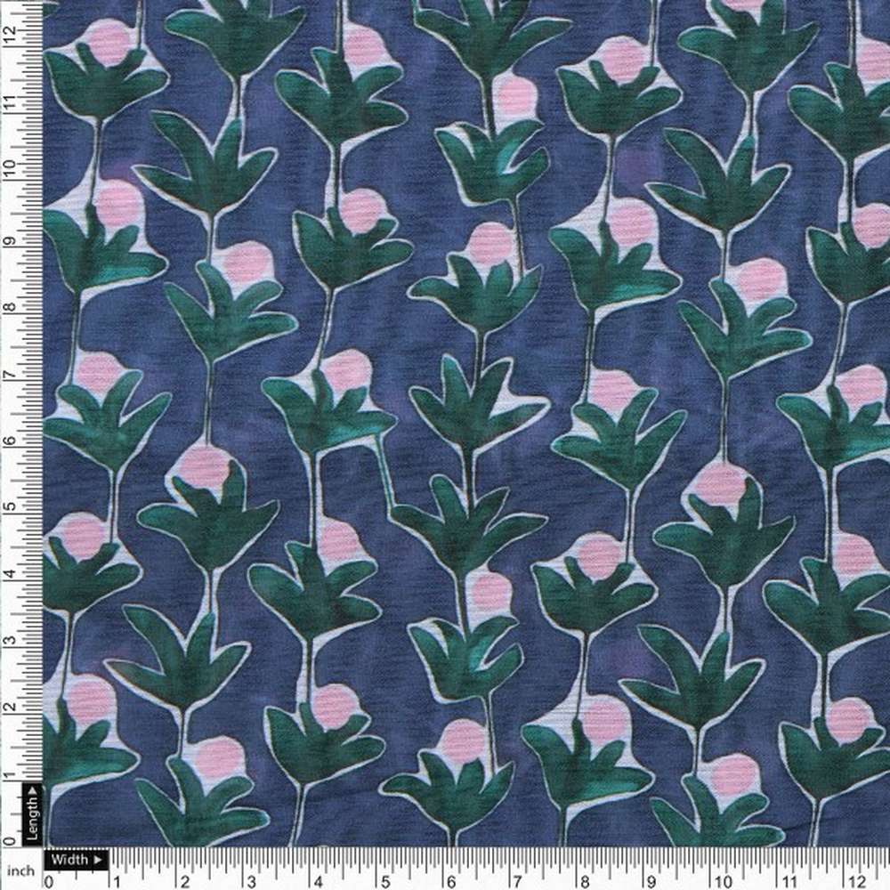 Navy Blue & Green Stylised Floral Chanderi Fabric – ch 0 ta05581 108 4