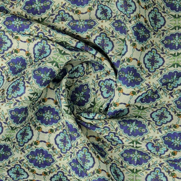 Royal Blue & Green Damask Floral Motif Chanderi Fabric – ch 0 ta05885 108 2
