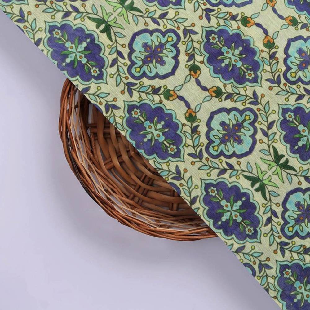 Royal Blue & Green Damask Floral Motif Chanderi Fabric – ch 0 ta05885 108 3