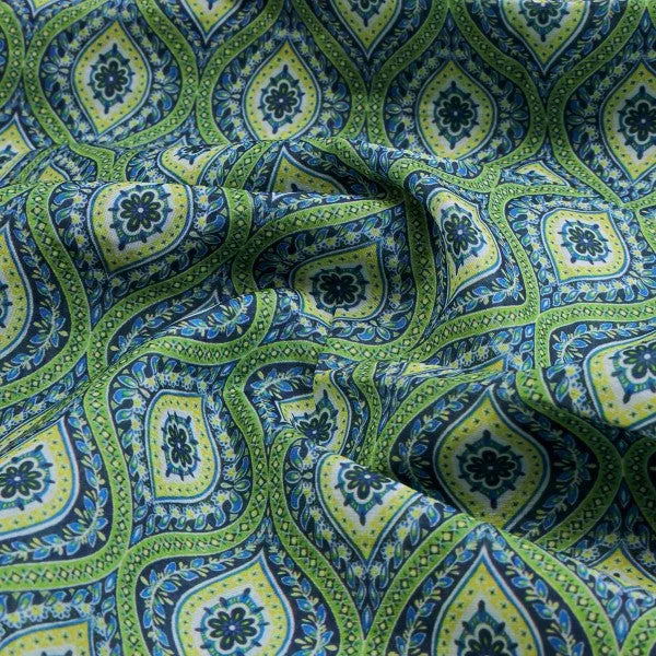 Vibrant Green and Blue Damask Motif Chanderi Fabric – ch 0 ta05886 108 1