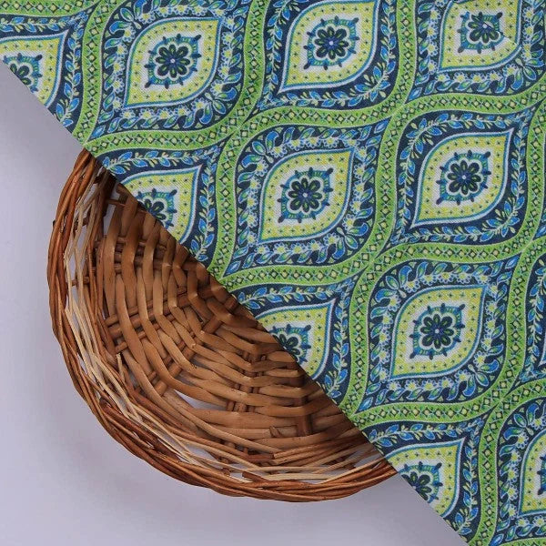 Vibrant Green and Blue Damask Motif Chanderi Fabric – ch 0 ta05886 108 3